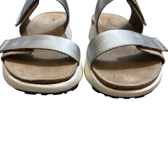 Naot Sandals Womens 11 Calliope Slide Double Strap Silver Metallic Wedge 42 Cork - Picture 2 of 9
